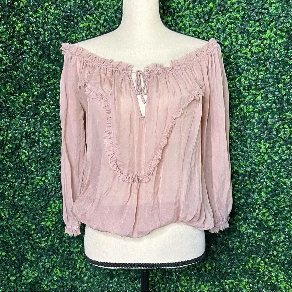 Guess by Marciano Sheer Silk Blush Boho Ruffle Top Sz S